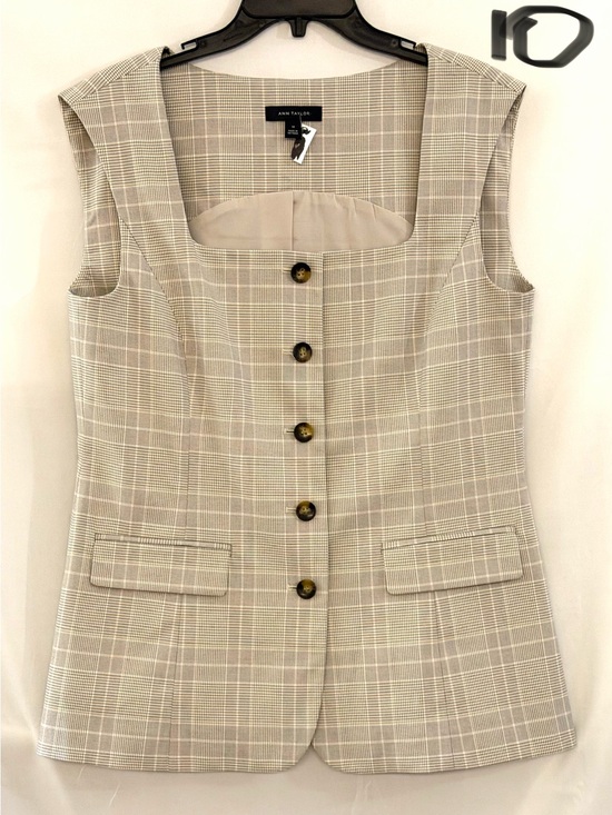 Ann Taylor Tops - Ann Taylor Beige Plaid Sleeveless Button Vest